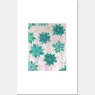 Mint Green Festive Flowers Posters and Art